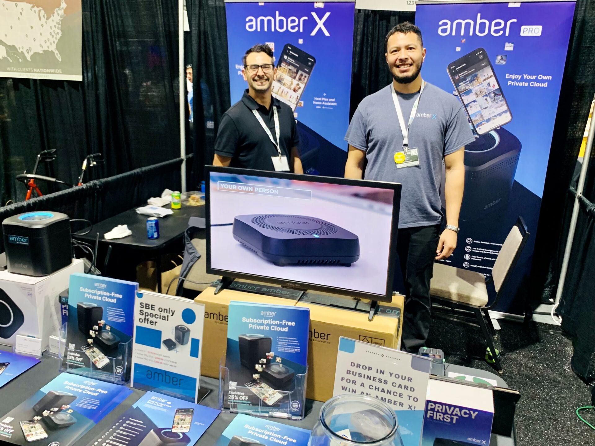 Peter and Chris, two of our tech support salesmen, answer questions about Amber at the SBE show.