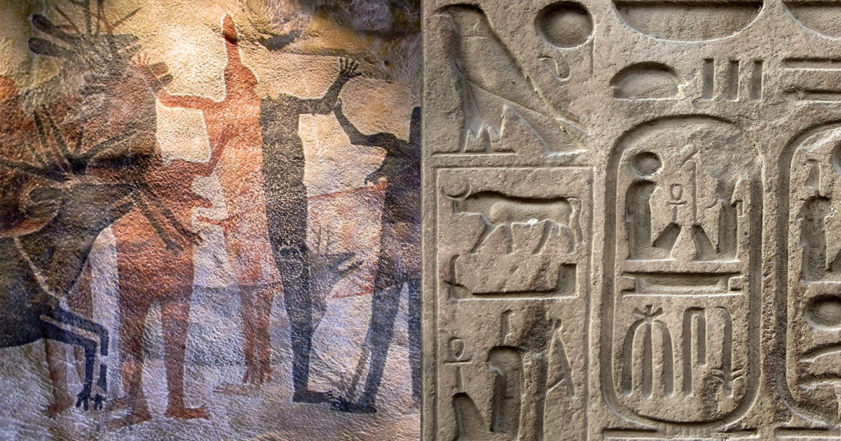 hieroglyphics and cave paintings